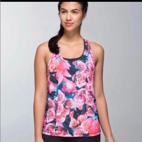lululemon athletica Tops - Lululemon Lightened Up Singlet Tank Top - Secret Garden/Black - Sz 4 🌸 ☀️